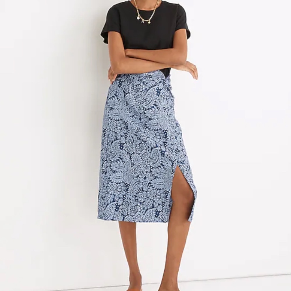 Madewell Linen-Blend Knotted Midi Skirt in Paisley Garden- Size 4. NWT